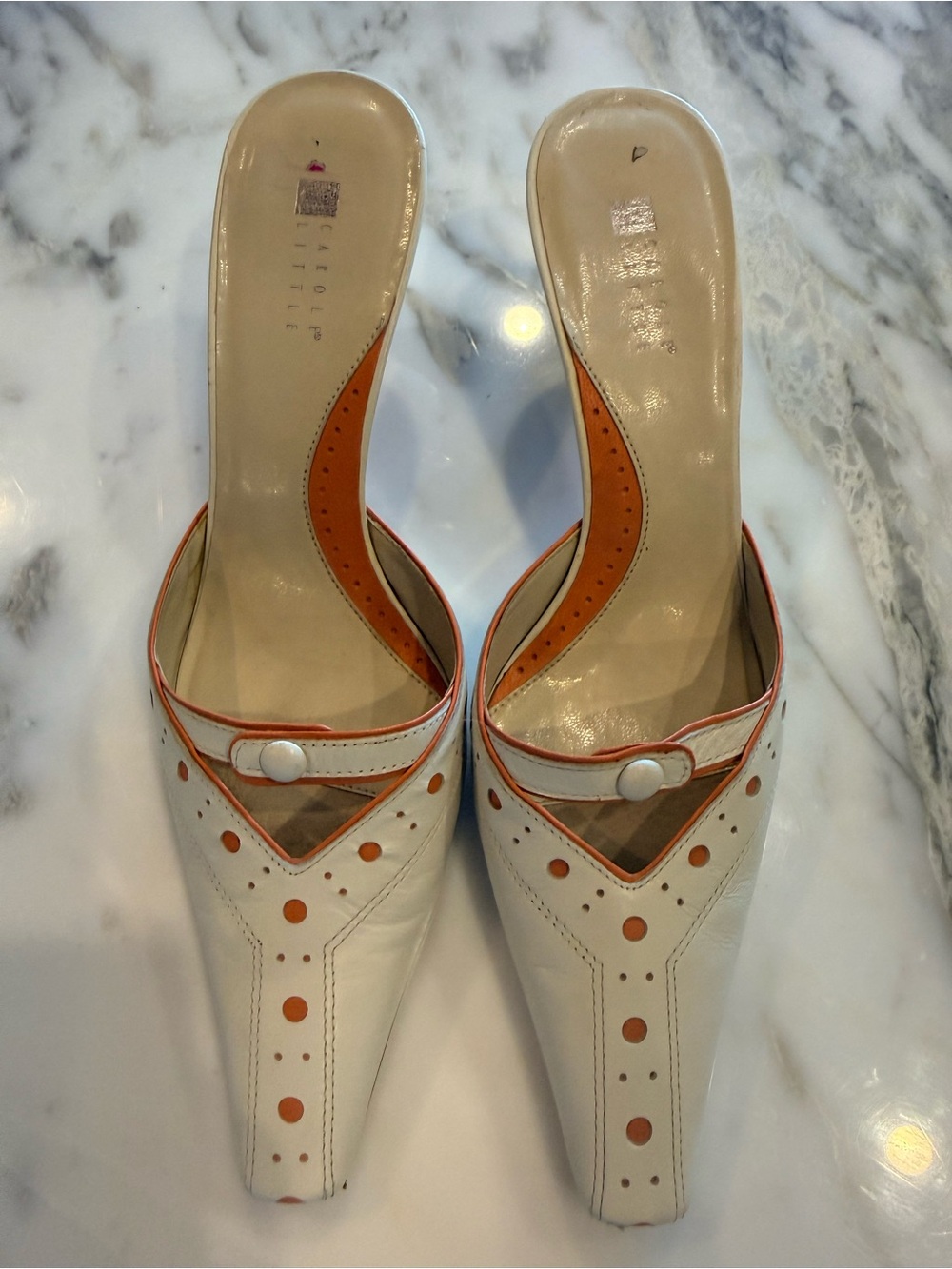Vintage Carol little Pump Heels Cream and Orange Women's Slides 8.5 Med